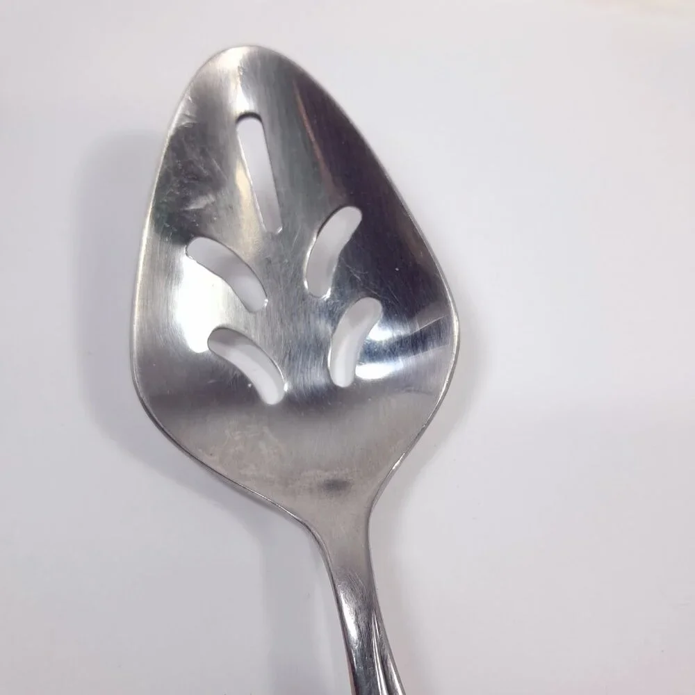 Vintage Sunshine bamboo stainless Korea slotted pierced‎ serving spoon large